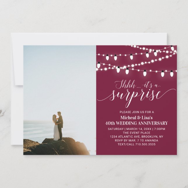 Burgundy 40-års fotobryllopsdag inbjudningar (Framsida)