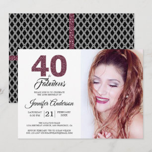 Burgundy 40 och Fabulous 40:e födelsedagsfoto Inbjudningar