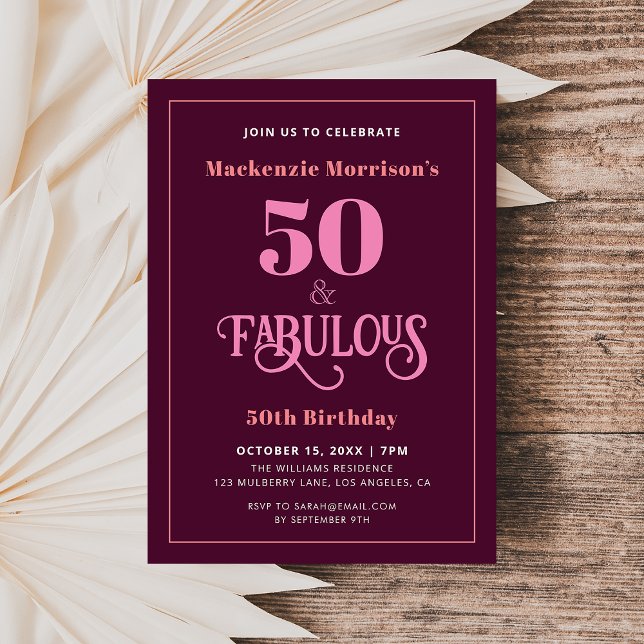 Burgundy 50 och Fabulous Födelsedagsfest Inbjudningar (Skapare uppladdad)