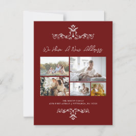 Burgundy 5 Foton Ornate Flytta-meddelande Vykort