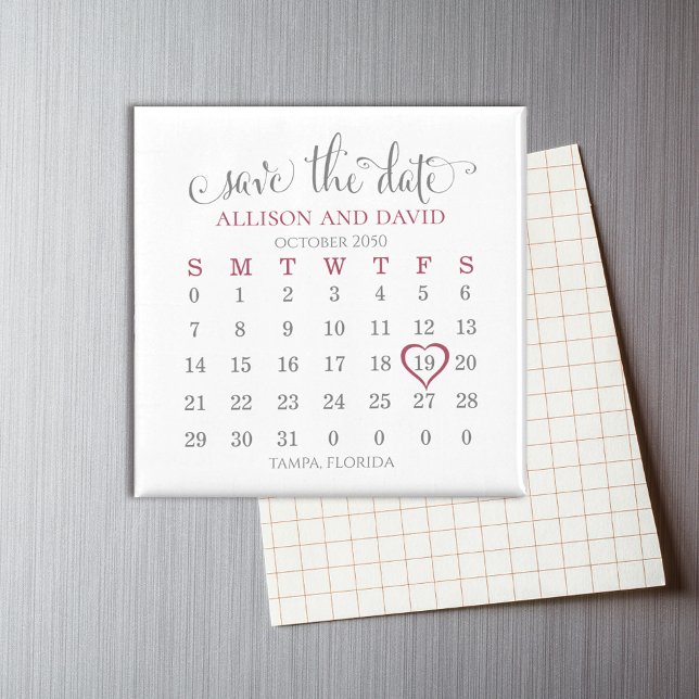 Burgundy 5 raders kalender Spara datumet Bröllop Magnet (Skapare uppladdad)
