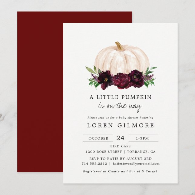 Burgundy A Little Pumpkin Baby Shower Inbjudningar (Fram/baksida)