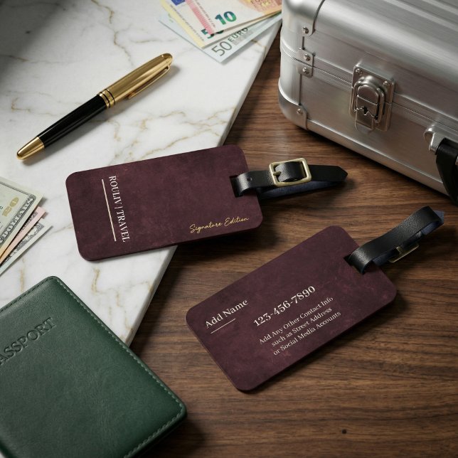 Burgundy Abstract Texture Modern Minimalist ROULIV Bagagebricka (Burgundy Abstract Texture Modern Minimalist ROULIV Travel Signature Edition)