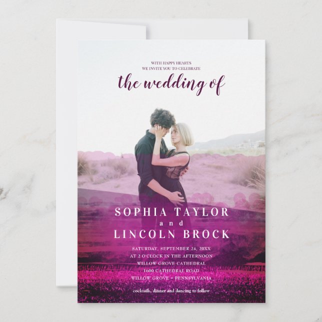 Burgundy abstrakt överlägg fotot bröllop inbjudningar (Framsida)