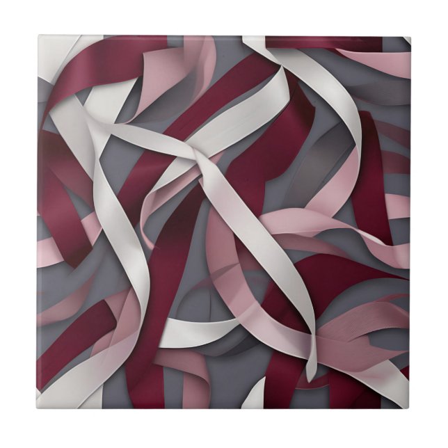 Burgundy Abstrakt Ribbon Kakelplatta (Framsidan)
