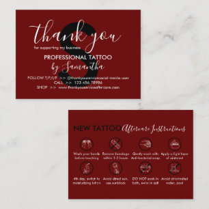 Burgundy Aftercare Instruktioner Tattoo Tack Visitkort