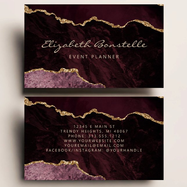 Burgundy Agat Guld Glitter Lyx Visitkort (Skapare uppladdad)