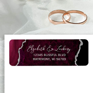 Burgundy Agat Silver Bröllop Returadress Etikett
