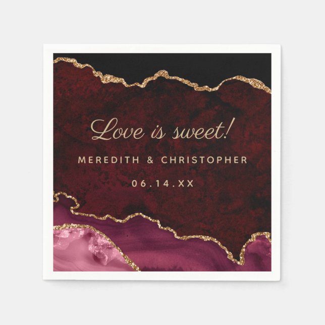 Burgundy Agate Bröllop Pappersservett (Framsidan)