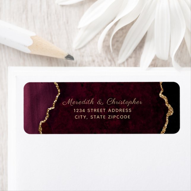 Burgundy Agate Bröllop Returadress Etikett (Insitu)