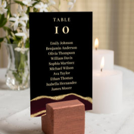 Burgundy agate gemstone Black Bord Card Bordsnummer