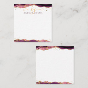 Burgundy Agate Geode Script Monogram Guld Glitter Anteckningskort