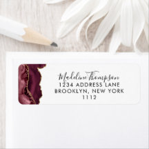 Burgundy Agate Geode Script Typography Adress