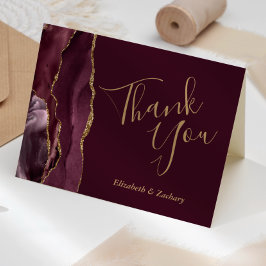 Burgundy Agate Guld Bröllop Tack Kort