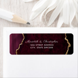 Burgundy Agate Guld Glitter Bröllop Returadress Returadress Etikett