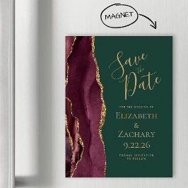 Burgundy Agate Guld Grön Magnetisk Save the Date