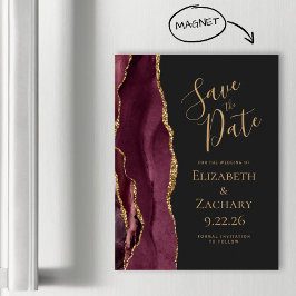 Burgundy Agate Guld Mörk Magnetisk Save the Date