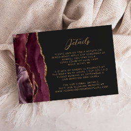 Burgundy Agate Guld Script Mörka Bröllopsdetaljer Tilläggskort