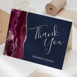 Burgundy Agate Silver Glitter marinblått Tack Kort