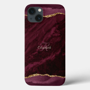 Burgundy Agate Vattenfärg Guld Monogram