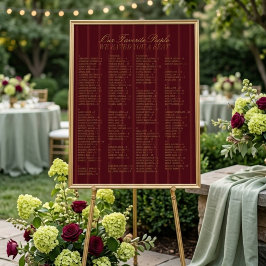 Burgundy Alphabetical Wedding Seating Chart Poster