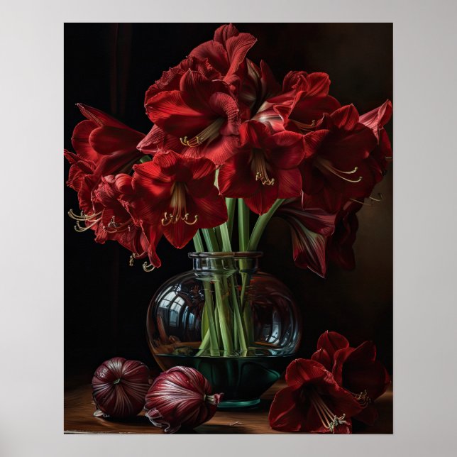 Burgundy Amaryllis Flowers Art Print Poster (Framsidan)