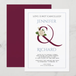 Burgundy ampersand ro dammiga blå virtuella bröllo inbjudningar