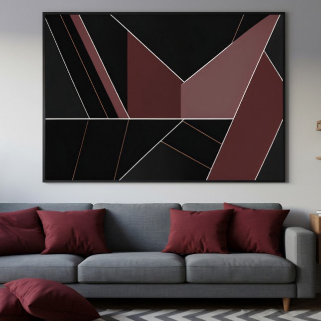 Burgundy and Black Abstract Geometry Canvastryck (Skapare uppladdad)