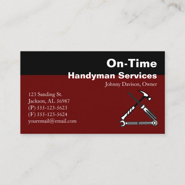 Burgundy and Black Handyman Services Visitkort (Framsida)