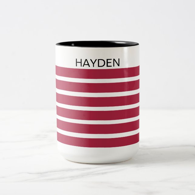 Burgundy and Black Striped Personalised Två-Tonad Mugg (Center)