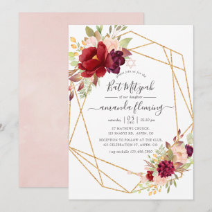 Burgundy and Blush Boho Geometric Bat Mitzvah Inbjudningar