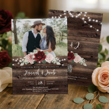 Burgundy and Blush Floral QR Code Rustic Wedding