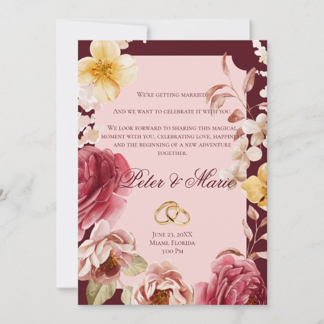 Burgundy and Blush Geometric Floral Wedding Inbjudningar (Framsida)