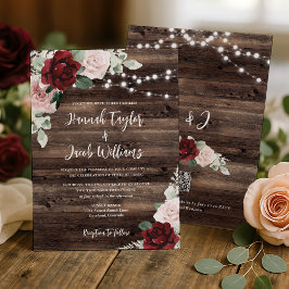 Burgundy and Blush Pink Floral Rustic Wedding Inbjudningar