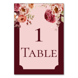 Burgundy and Blush Pink Floral Table Number Card Bordsnummer