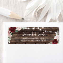 Burgundy and Blush Rustic Wedding Return Address Returadress Etikett
