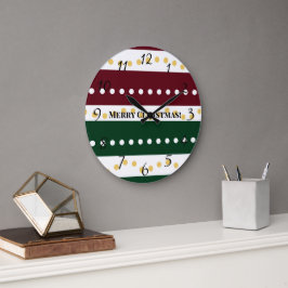 Burgundy and Emerald Golden Polka Dots Christmas  Stor Klocka