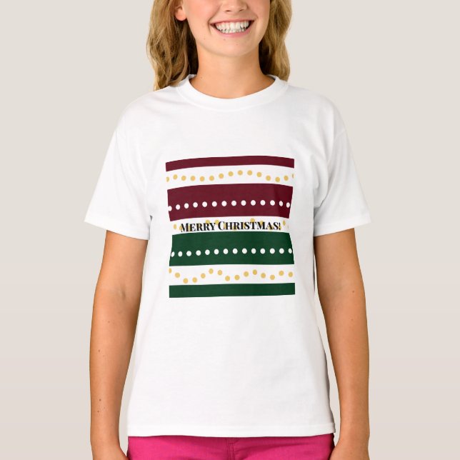 Burgundy and Emerald Golden Polka Dots Christmas  T Shirt (Framsida)