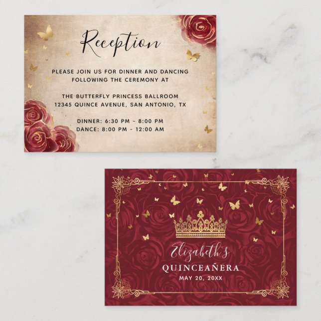 Burgundy and Gold Rose Elegant Details Tilläggskort (Fram/baksida)