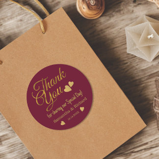 Burgundy And Gold Thank You Wedding Party Favor Runt Klistermärke