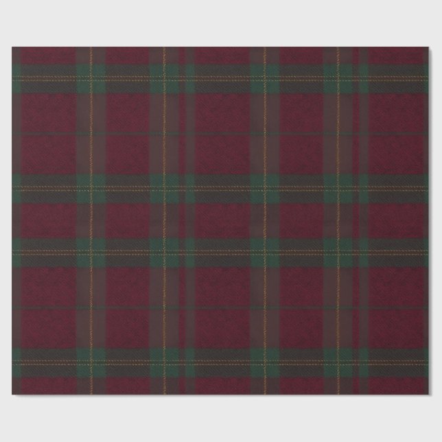 Burgundy and Green Plaid Tartan Gift Wrap Presentpapper (Platt)