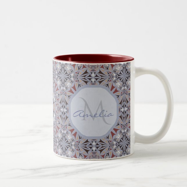 Burgundy and Grey Elegant Pattern Personalised Två-Tonad Mugg (Höger)