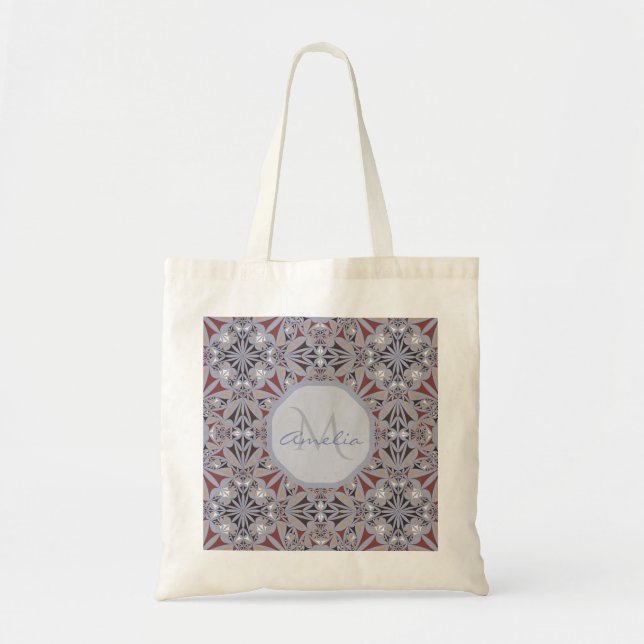 Burgundy and Grey Elegant Pattern Personalised Tygkasse (Framsidan)