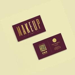 Burgundy and Guld Makeup Artist QR Code & Logotyp Visitkort