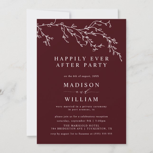 Burgundy and Ivory Botanical Elegant Elopement Inbjudningar (Framsida)