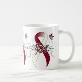 Burgundy and Ivory Ribbon with Butterfly Coffee Mu Kaffemugg
