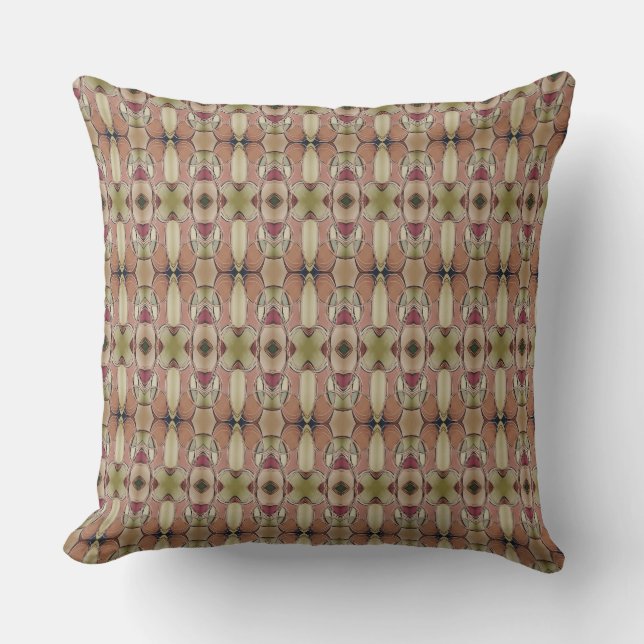 Burgundy and Lime Green Patterned Designad Kudde (Framsida)