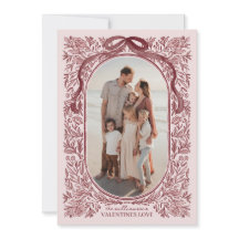 Burgundy and Mauve Floral & Bow Holiday Photo Card