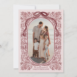 Burgundy and Mauve Floral & Bow Holiday Photo Card Inbjudningar