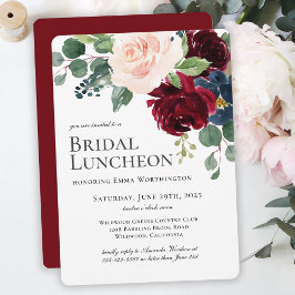 Burgundy  and Navy Blommigt Möhippa Luncheon Inbjudningar